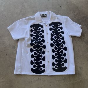 Casino Wear Flames White Black Button Up Shirt w Flame Buttons Mens size Xl